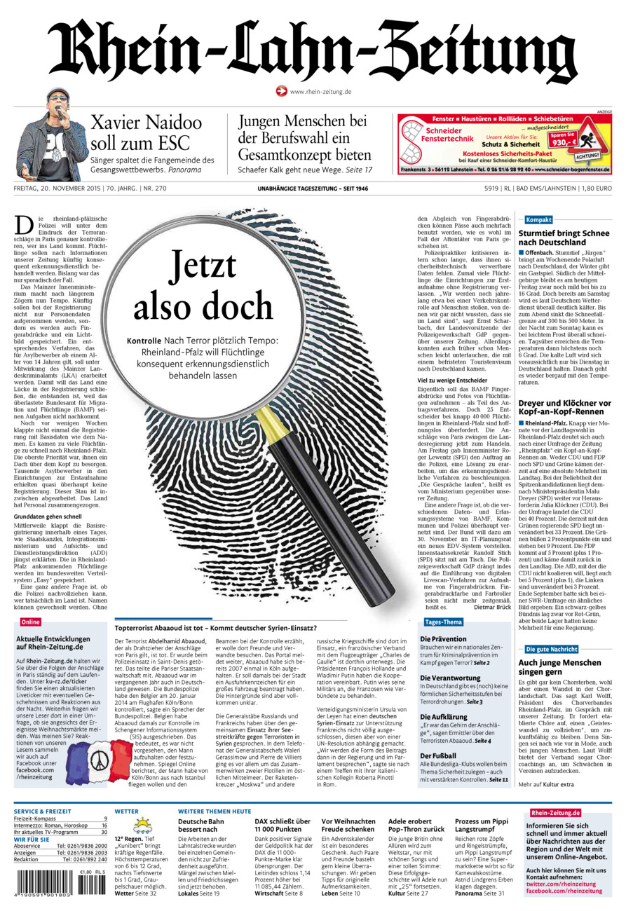 Rhein-Lahn-Zeitung vom Freitag, 20.11.2015
