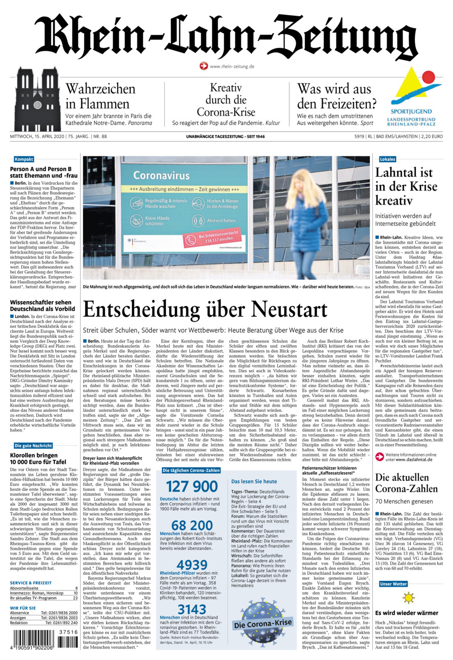 Rhein-Lahn-Zeitung vom Mittwoch, 15.04.2020
