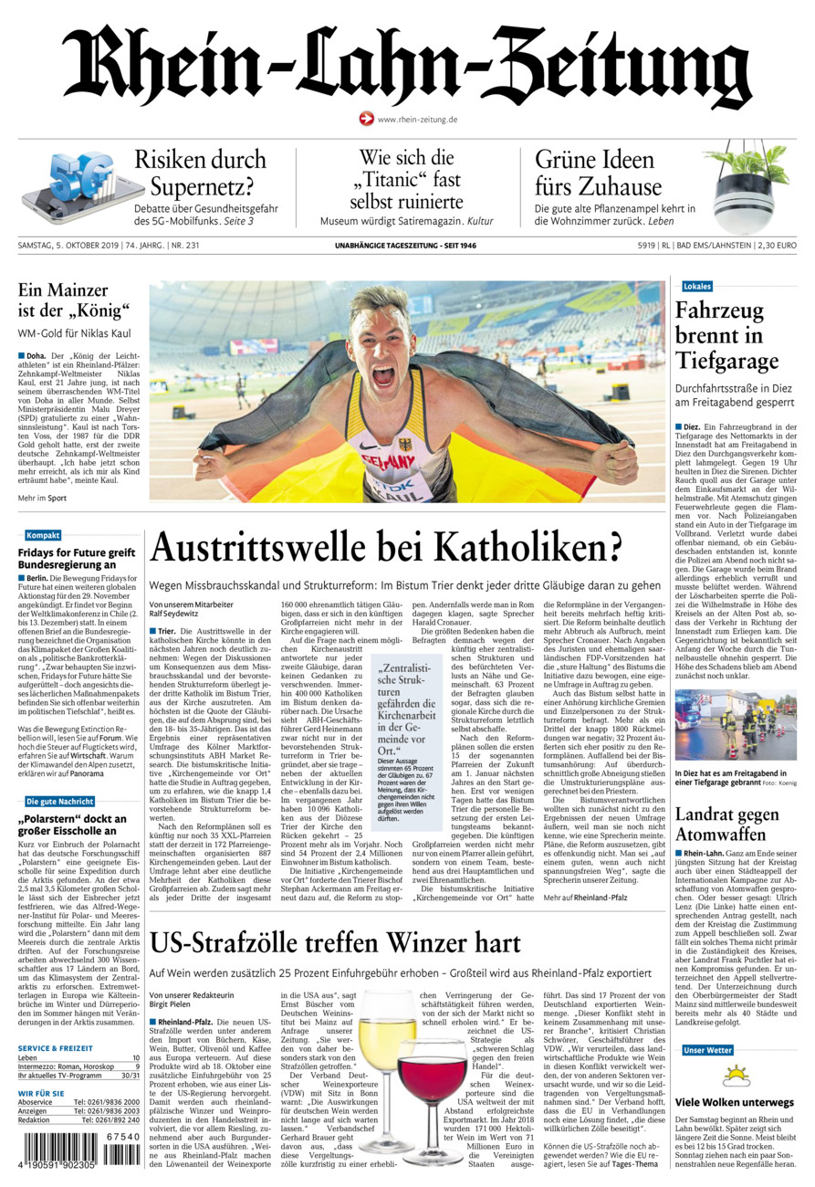 Rhein-Lahn-Zeitung vom Samstag, 05.10.2019