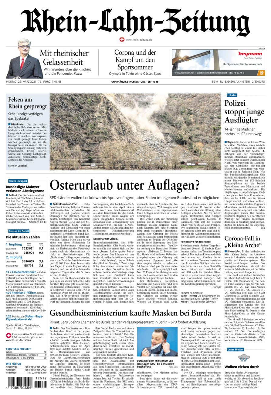 Rhein-Lahn-Zeitung vom Montag, 22.03.2021