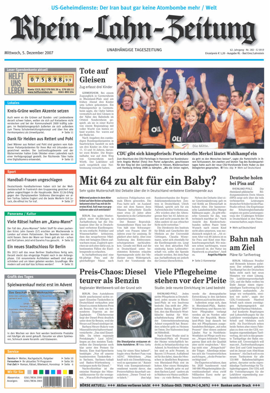Rhein-Lahn-Zeitung vom Mittwoch, 05.12.2007