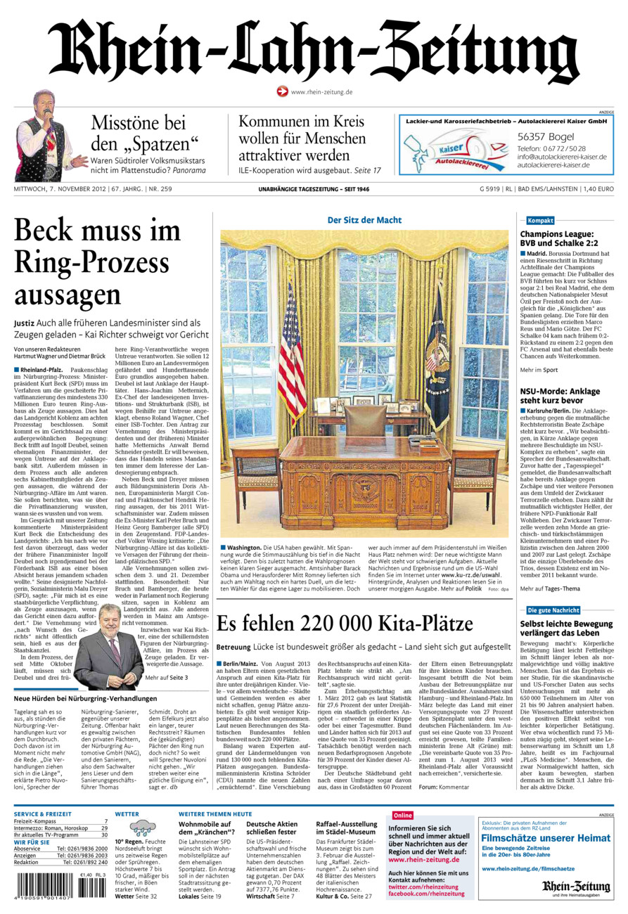 Rhein-Lahn-Zeitung vom Mittwoch, 07.11.2012