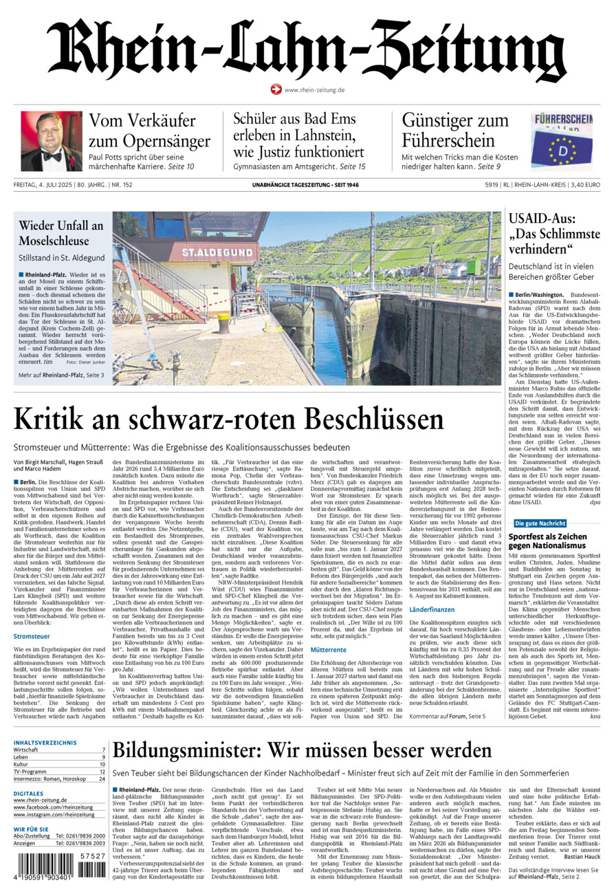 Rhein-Lahn-Zeitung vom Freitag, 04.07.2025