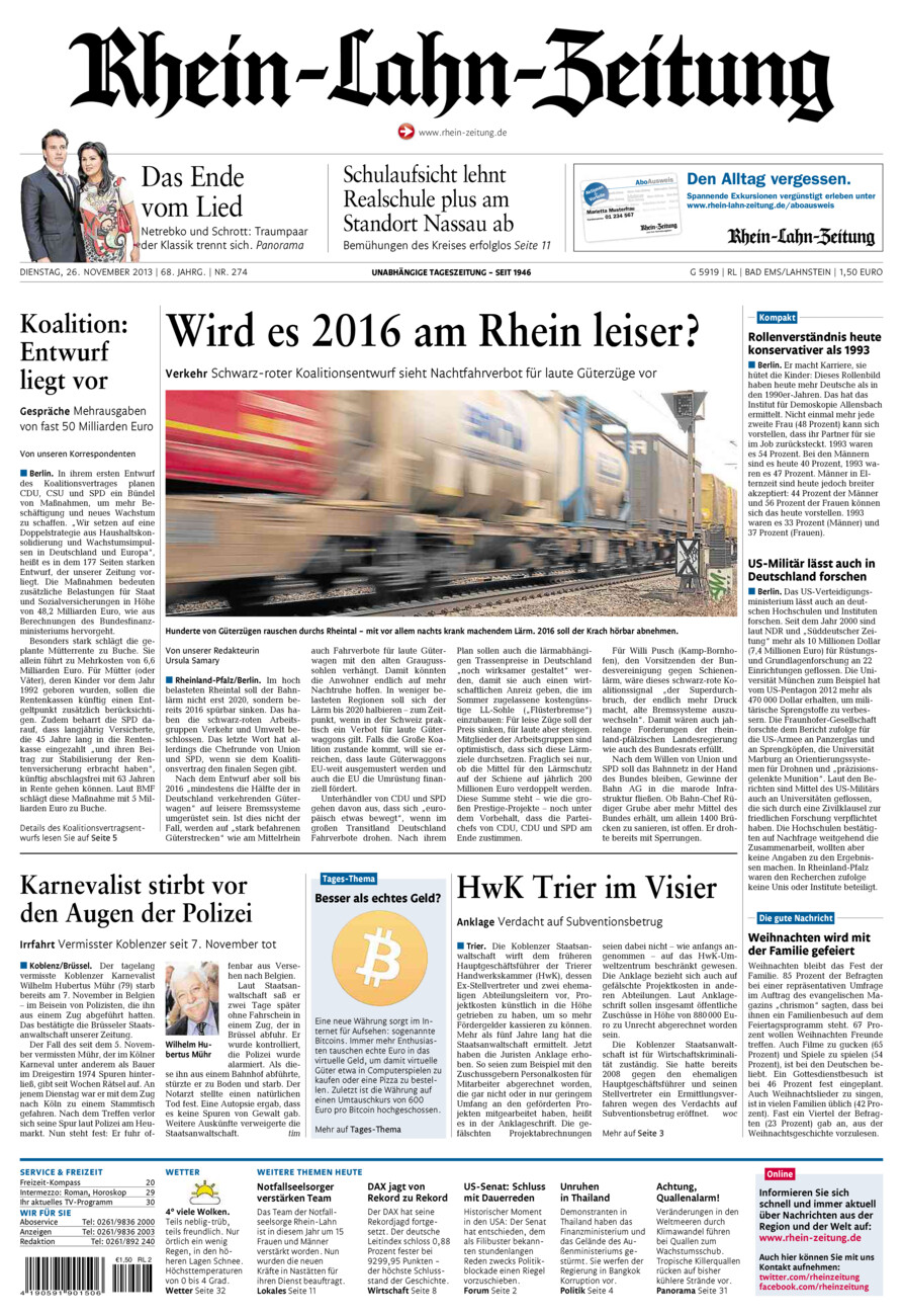 Rhein-Lahn-Zeitung vom Dienstag, 26.11.2013