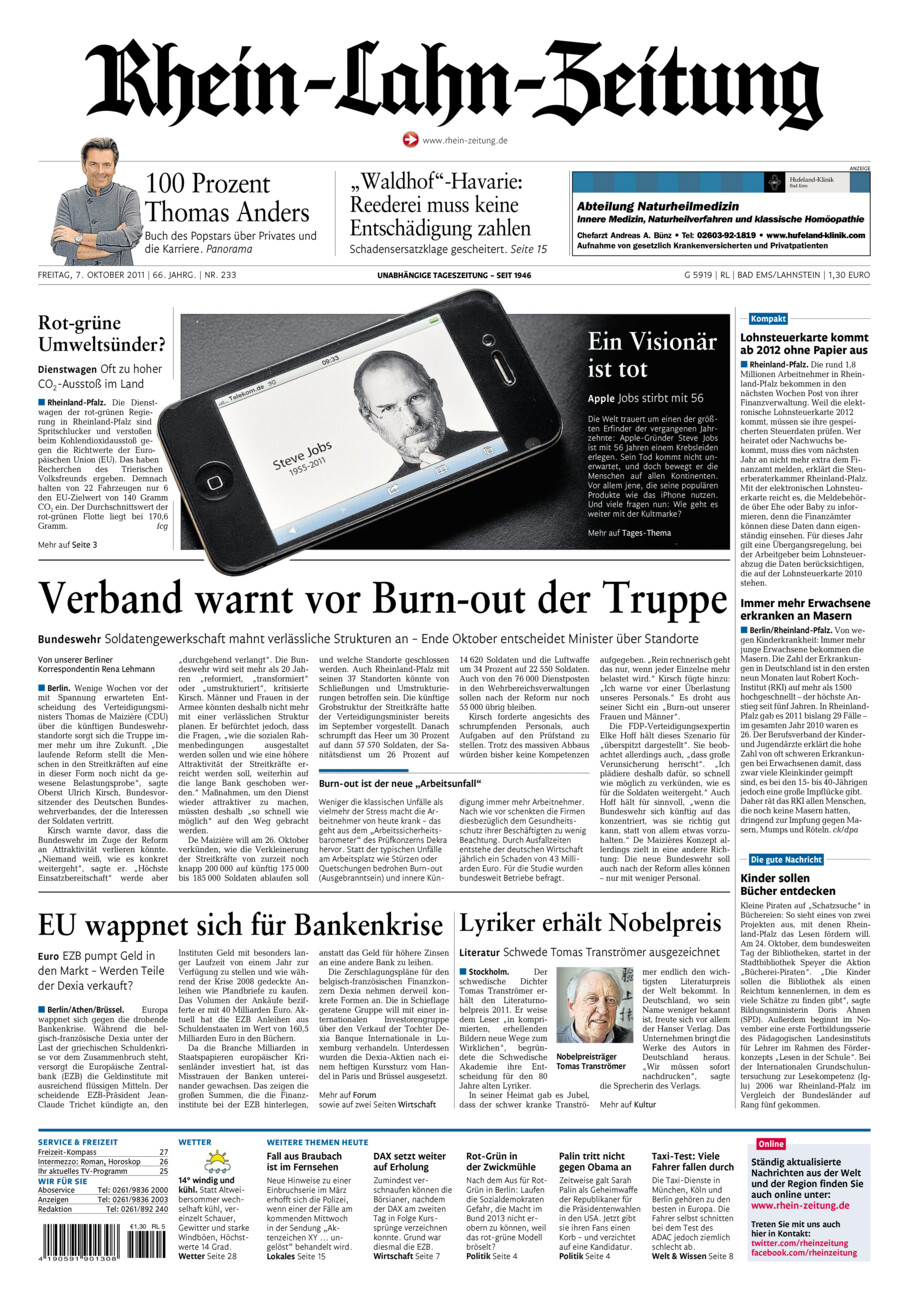 Rhein-Lahn-Zeitung vom Freitag, 07.10.2011