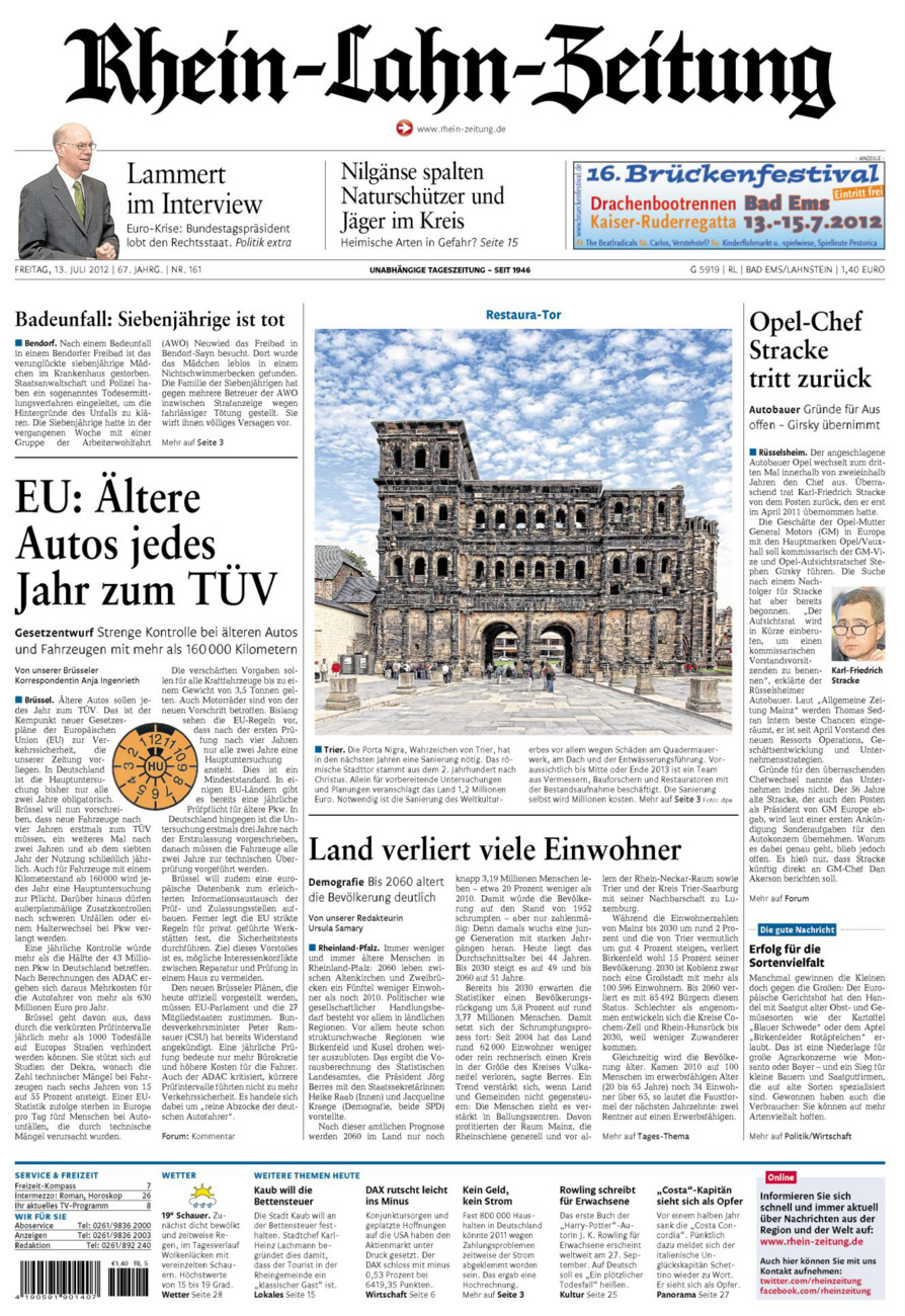 Rhein-Lahn-Zeitung vom Freitag, 13.07.2012