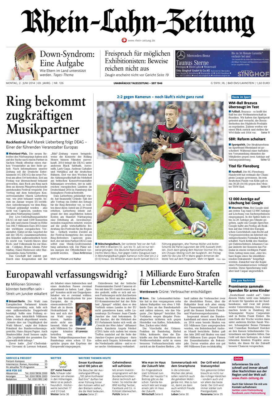 Rhein-Lahn-Zeitung vom Montag, 02.06.2014