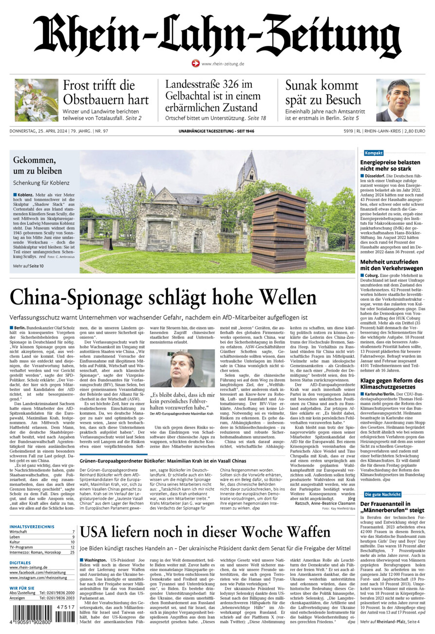 Rhein-Lahn-Zeitung vom Donnerstag, 25.04.2024
