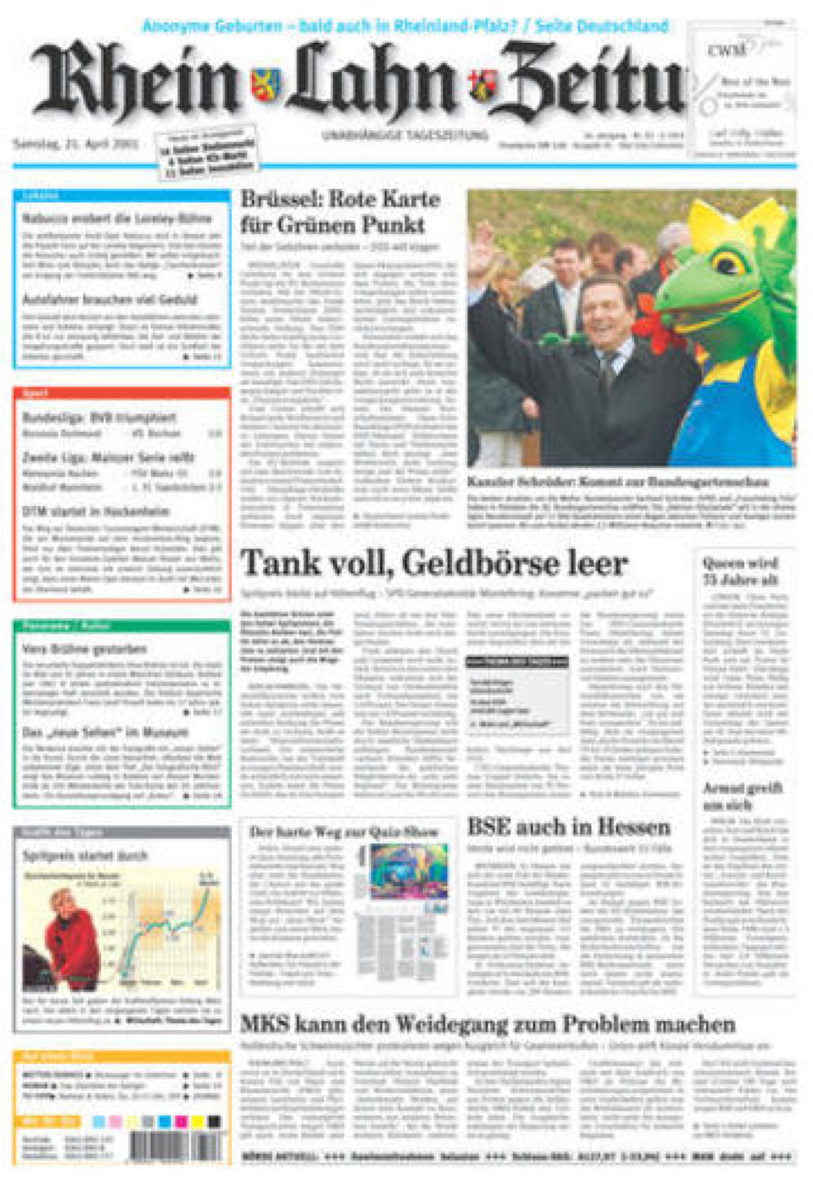 Rhein-Lahn-Zeitung vom Samstag, 21.04.2001