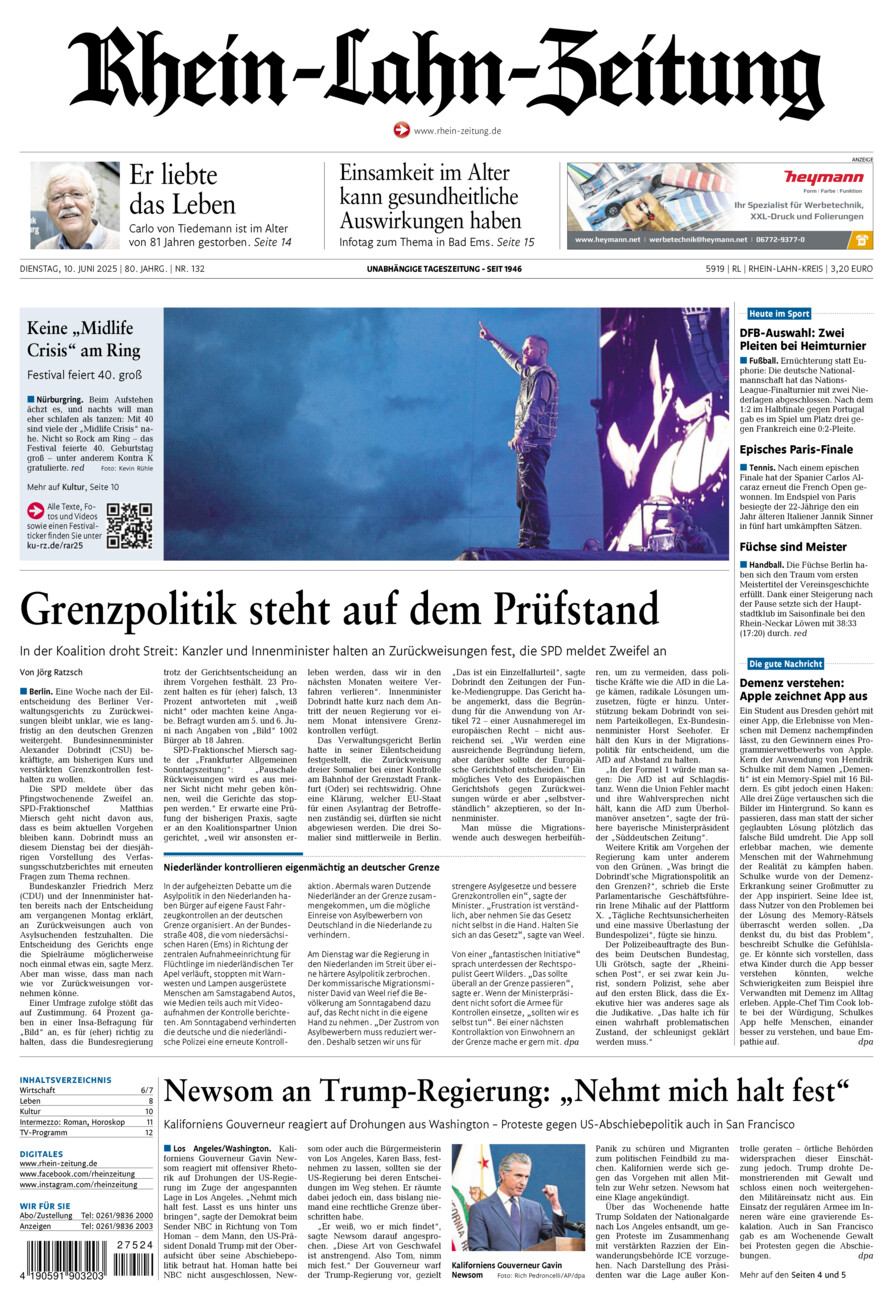 Rhein-Lahn-Zeitung vom Dienstag, 10.06.2025
