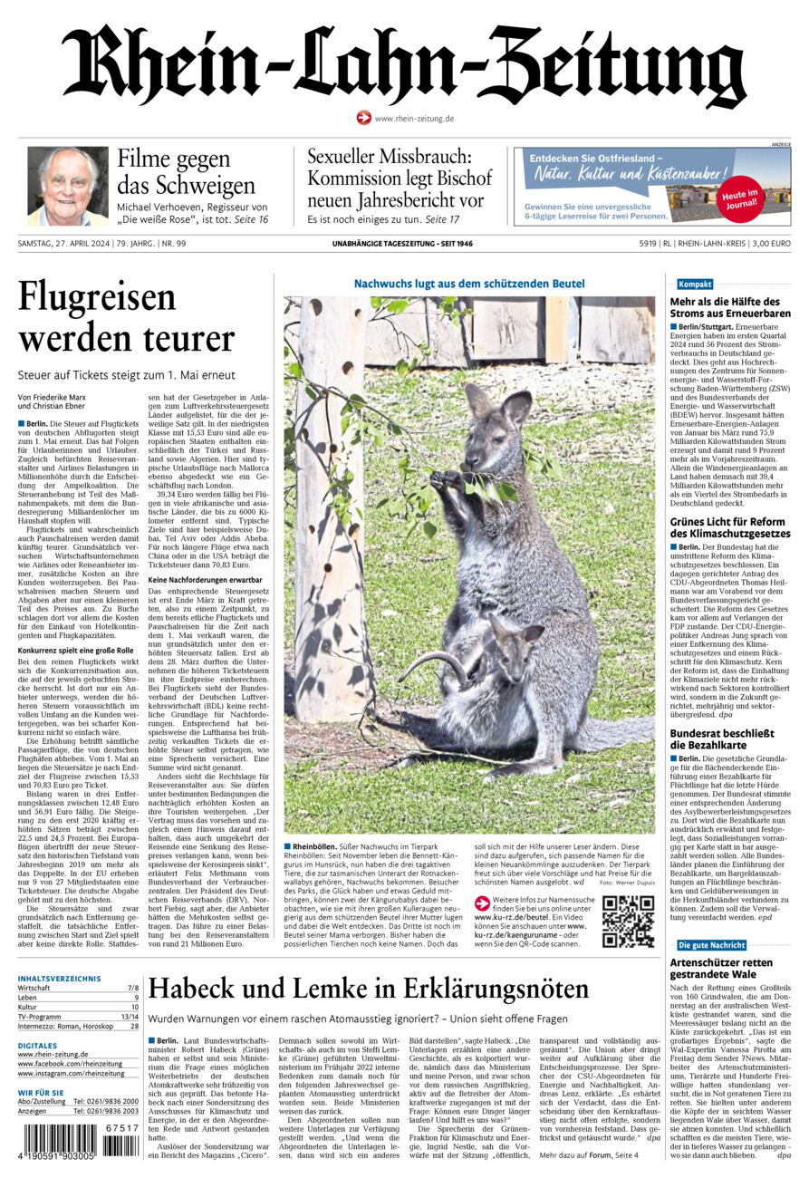Rhein-Lahn-Zeitung vom Samstag, 27.04.2024