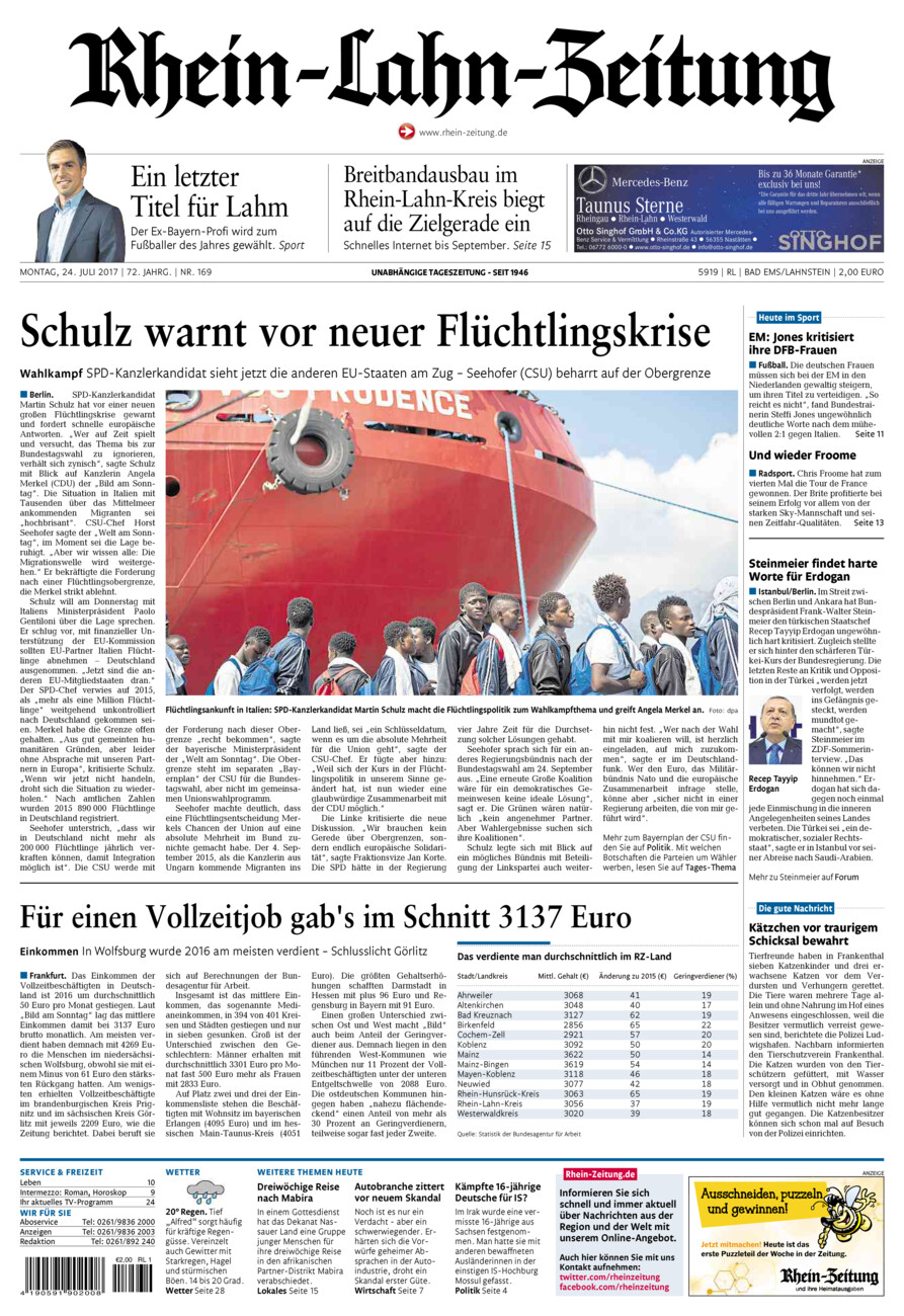 Rhein-Lahn-Zeitung vom Montag, 24.07.2017