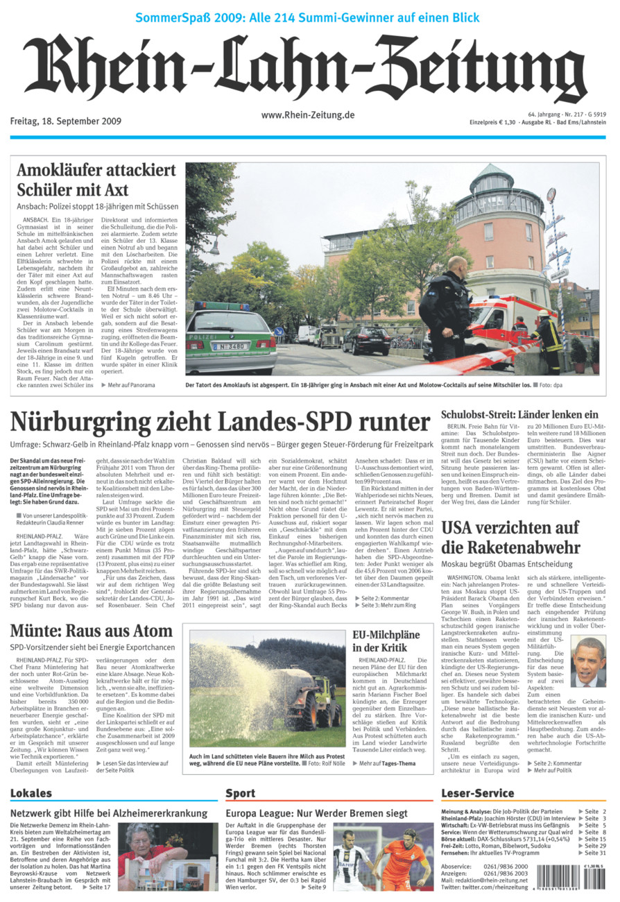 Rhein-Lahn-Zeitung vom Freitag, 18.09.2009