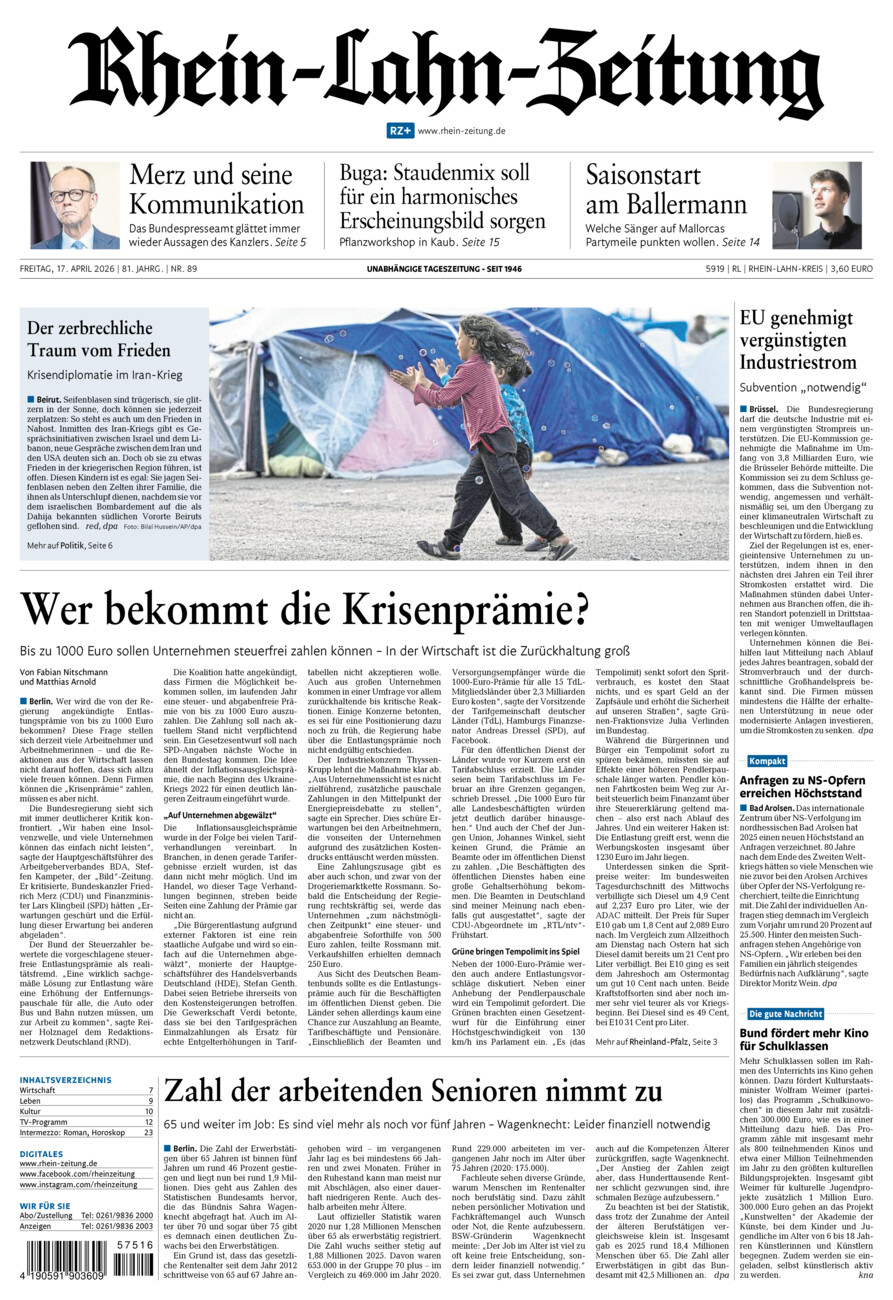 Rhein-Lahn-Zeitung vom Freitag, 17.04.2026