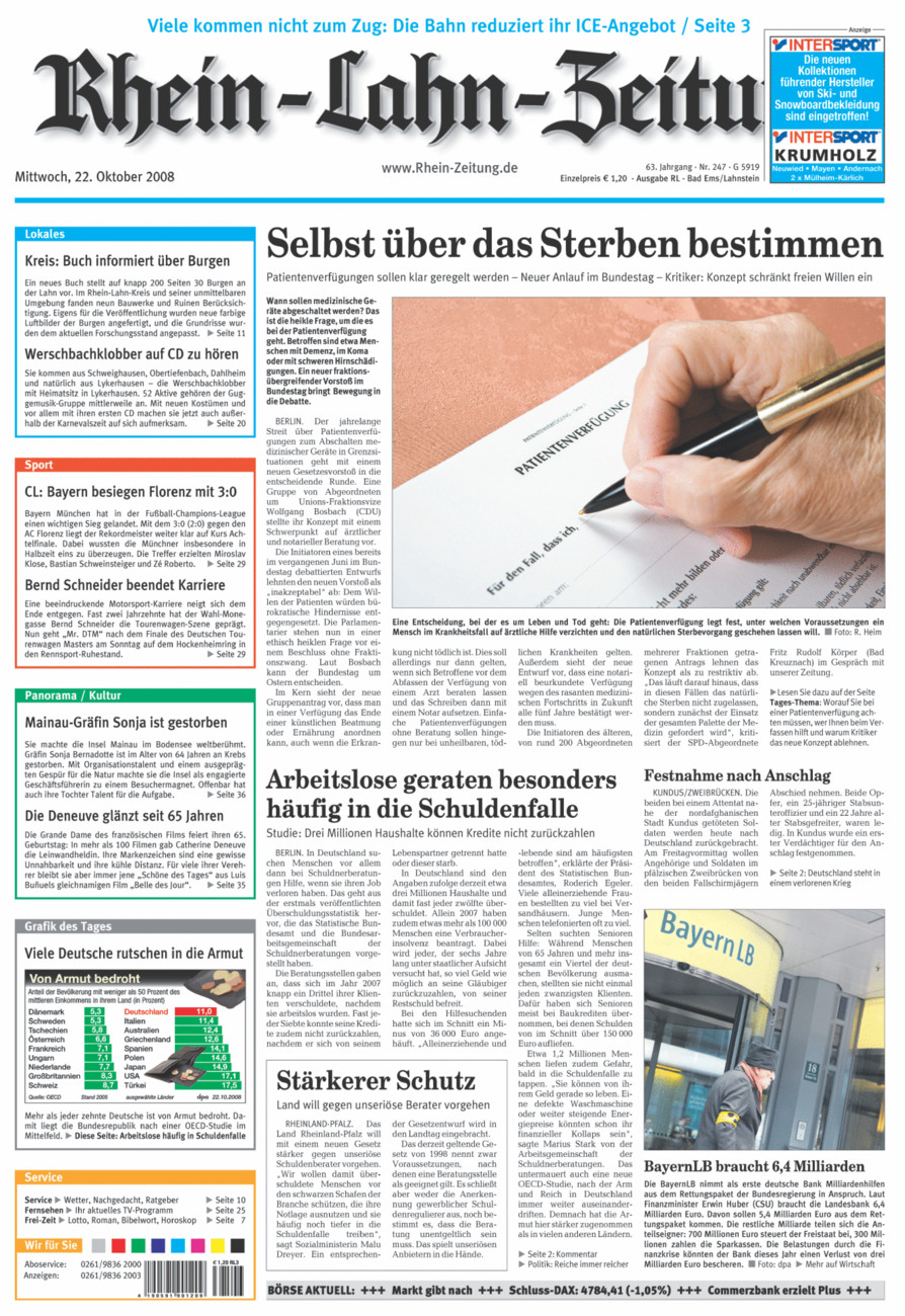 Rhein-Lahn-Zeitung vom Mittwoch, 22.10.2008