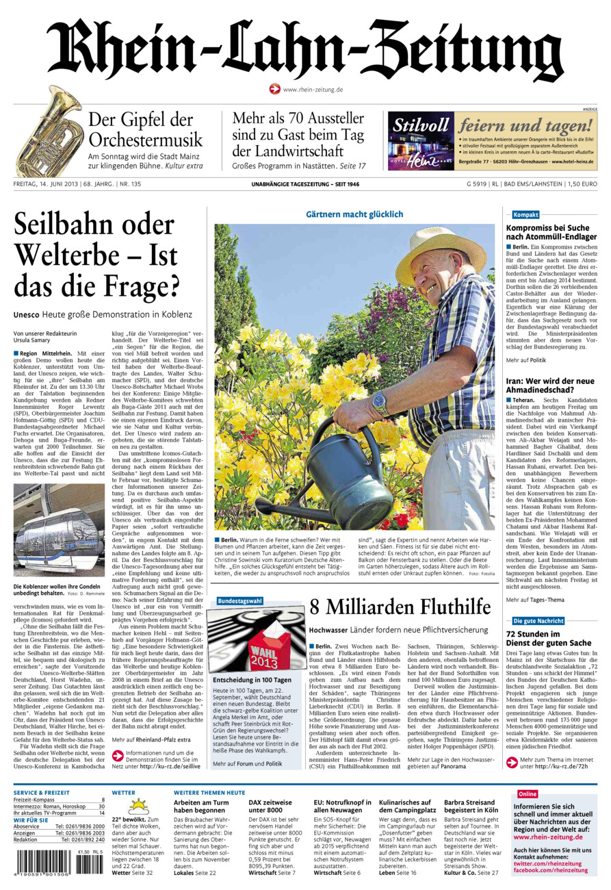 Rhein-Lahn-Zeitung vom Freitag, 14.06.2013