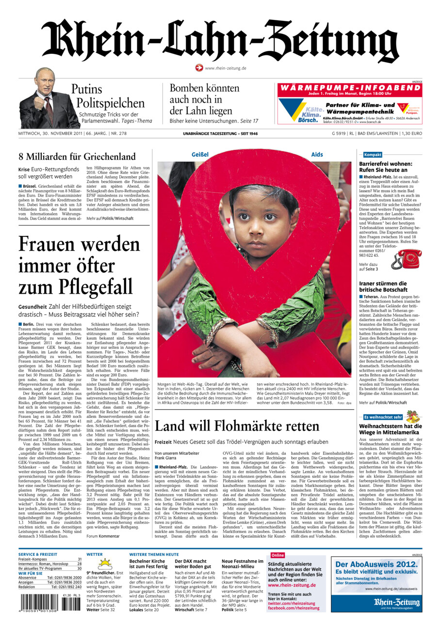 Rhein-Lahn-Zeitung vom Mittwoch, 30.11.2011