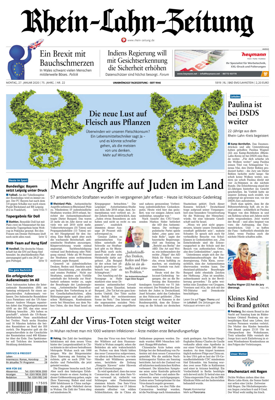 Rhein-Lahn-Zeitung vom Montag, 27.01.2020