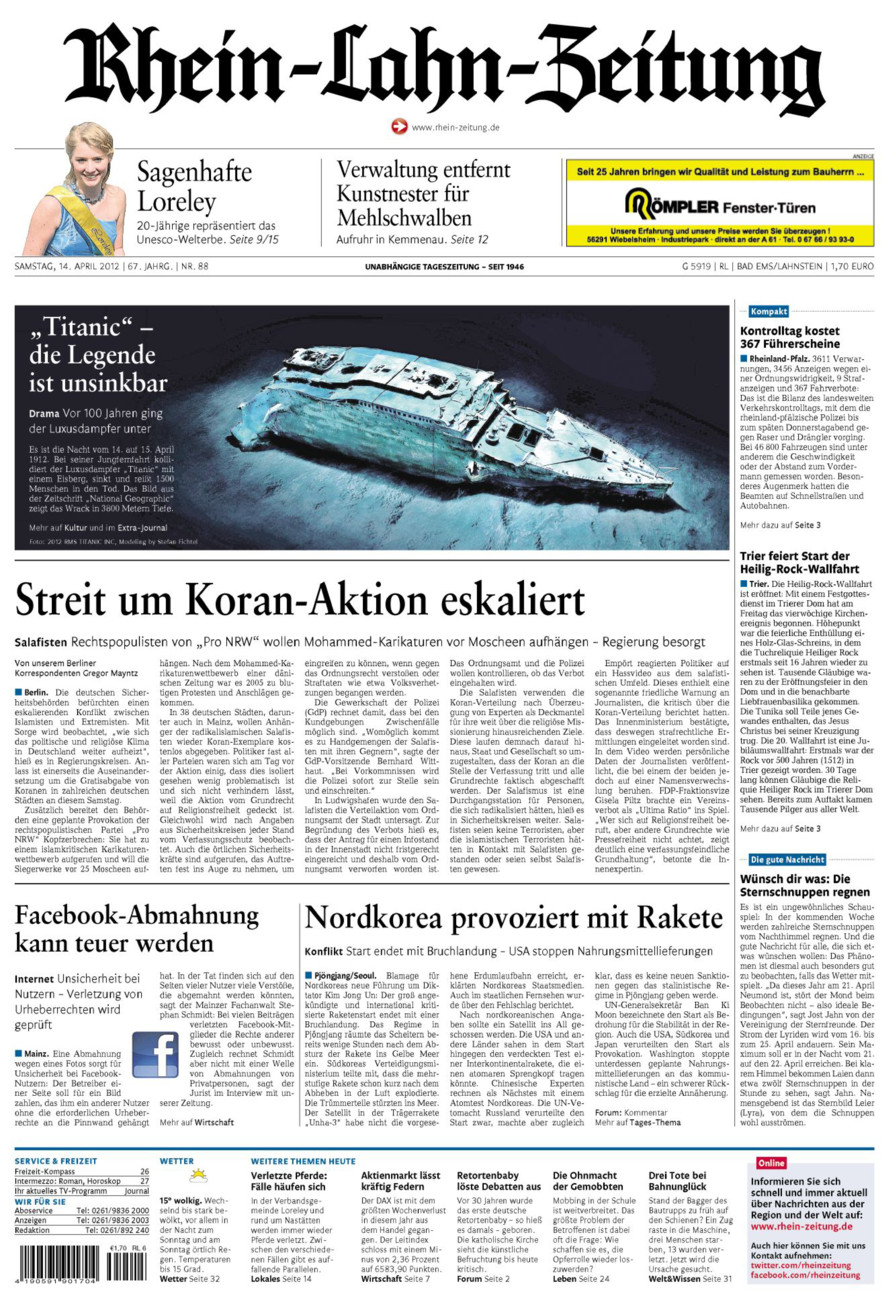 Rhein-Lahn-Zeitung vom Samstag, 14.04.2012