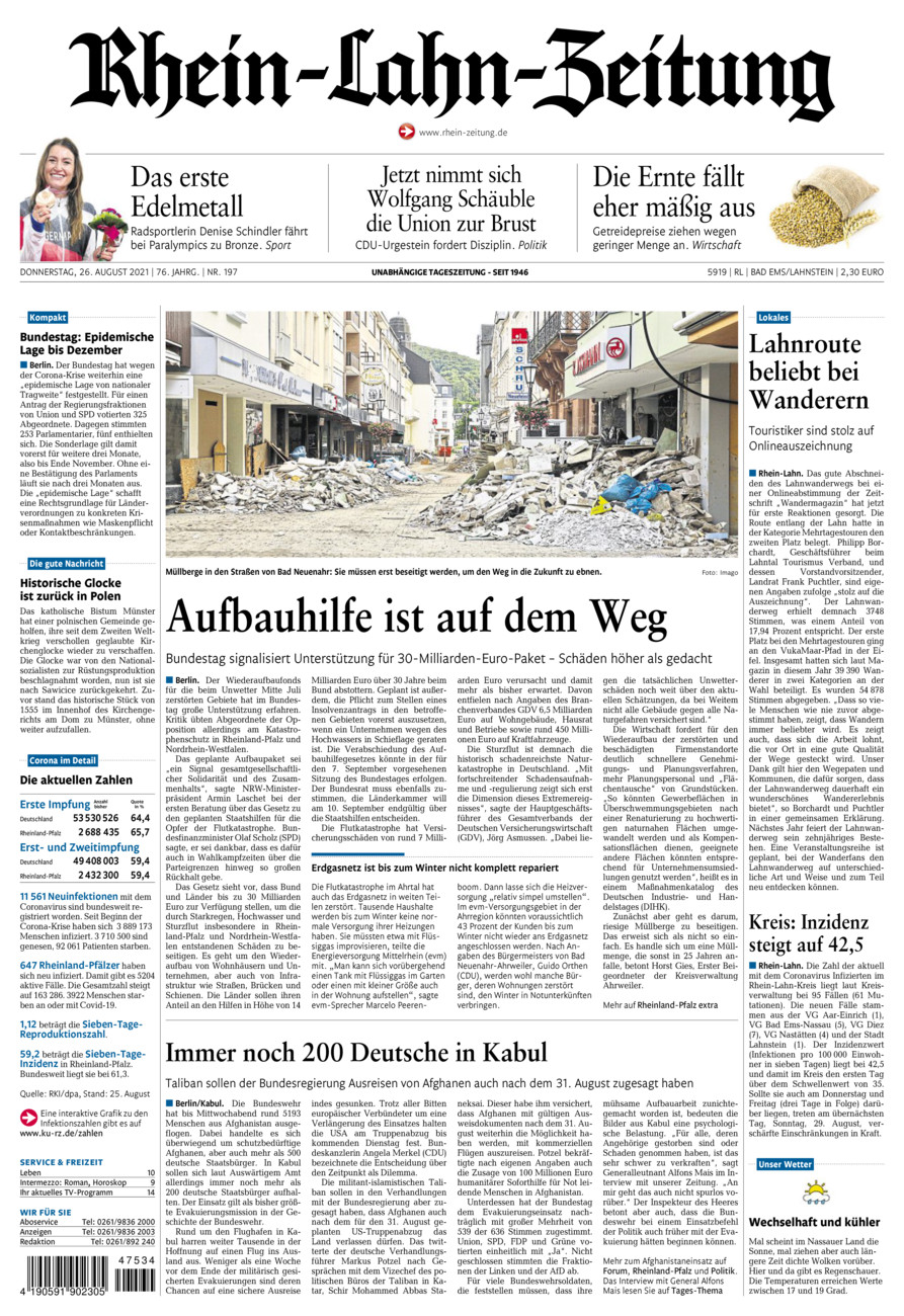 Rhein-Lahn-Zeitung vom Donnerstag, 26.08.2021
