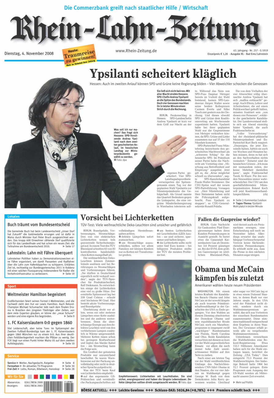 Rhein-Lahn-Zeitung vom Dienstag, 04.11.2008