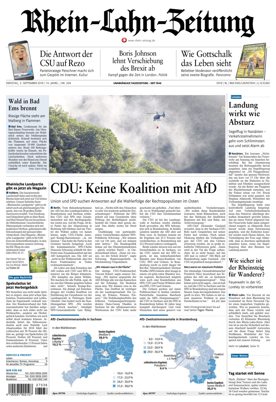 Rhein-Lahn-Zeitung vom Dienstag, 03.09.2019