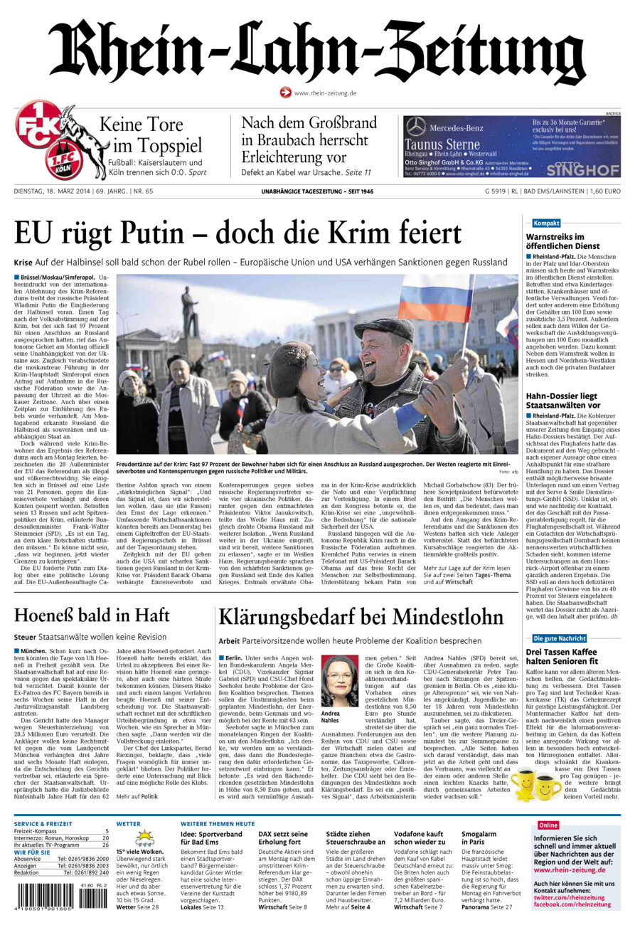 Rhein-Lahn-Zeitung vom Dienstag, 18.03.2014