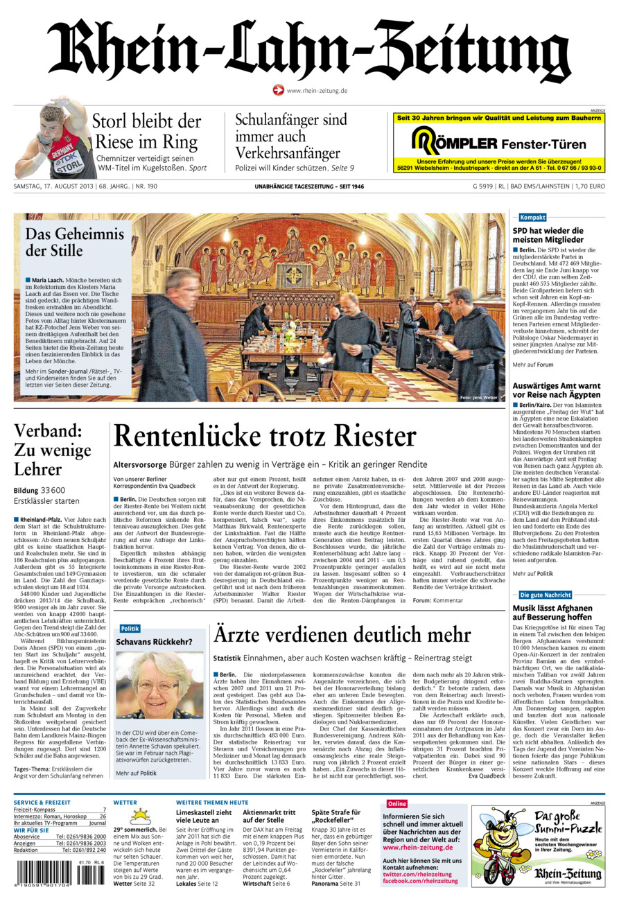 Rhein-Lahn-Zeitung vom Samstag, 17.08.2013
