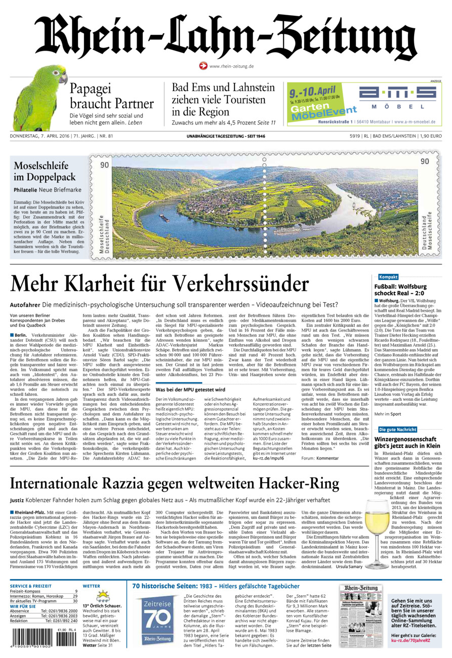 Rhein-Lahn-Zeitung vom Donnerstag, 07.04.2016