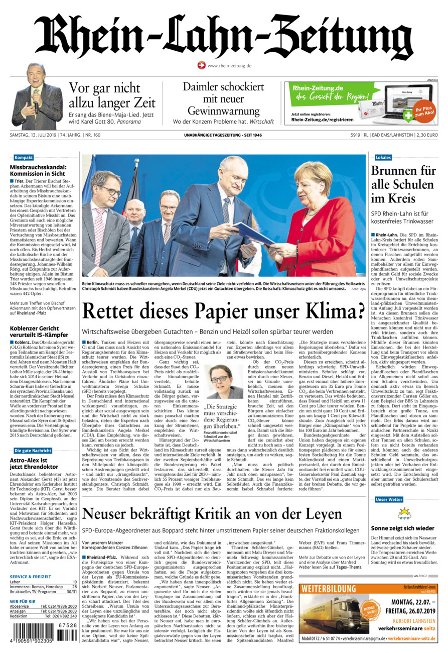 Rhein-Lahn-Zeitung vom Samstag, 13.07.2019