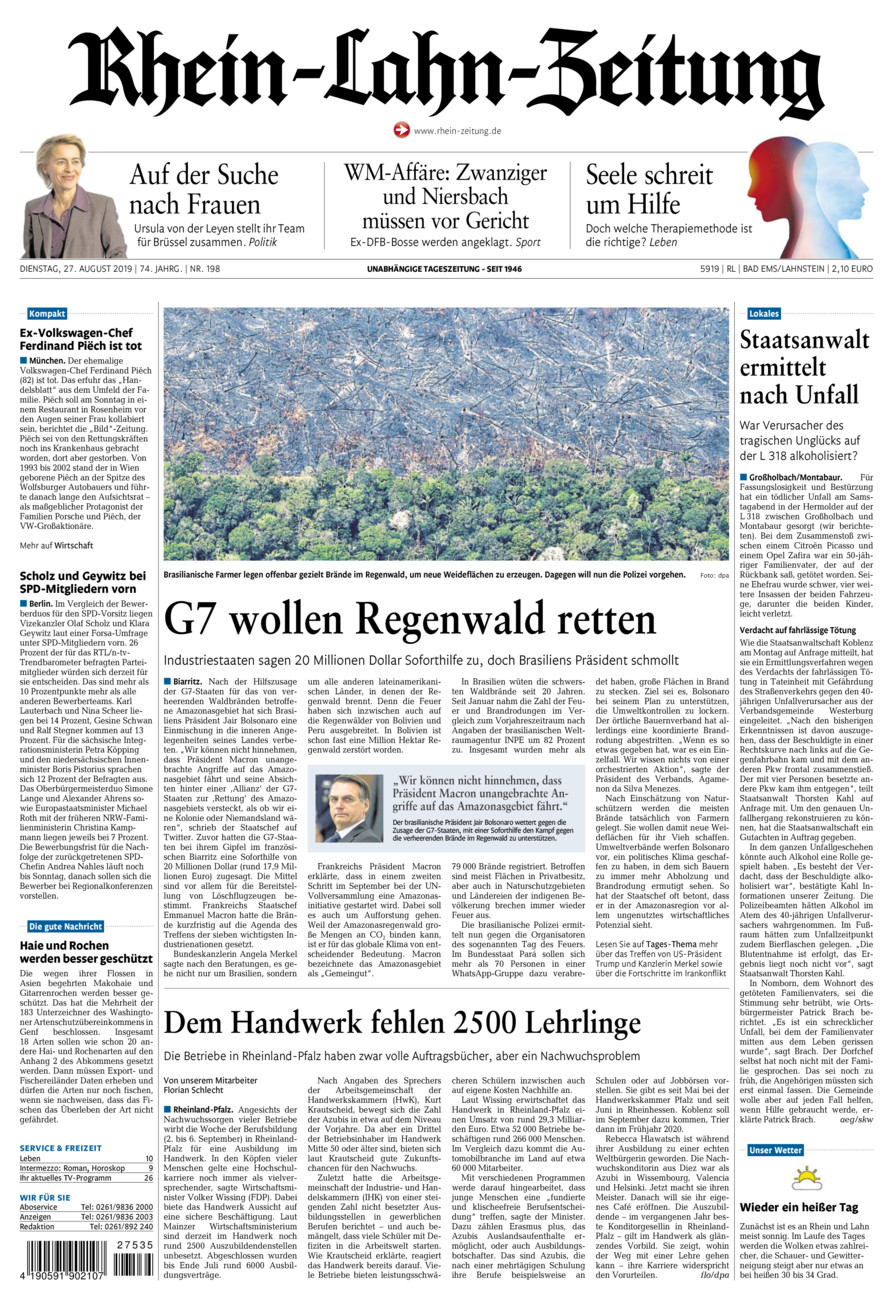 Rhein-Lahn-Zeitung vom Dienstag, 27.08.2019