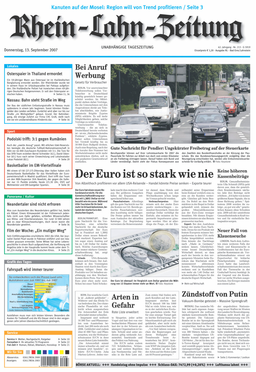 Rhein-Lahn-Zeitung vom Donnerstag, 13.09.2007