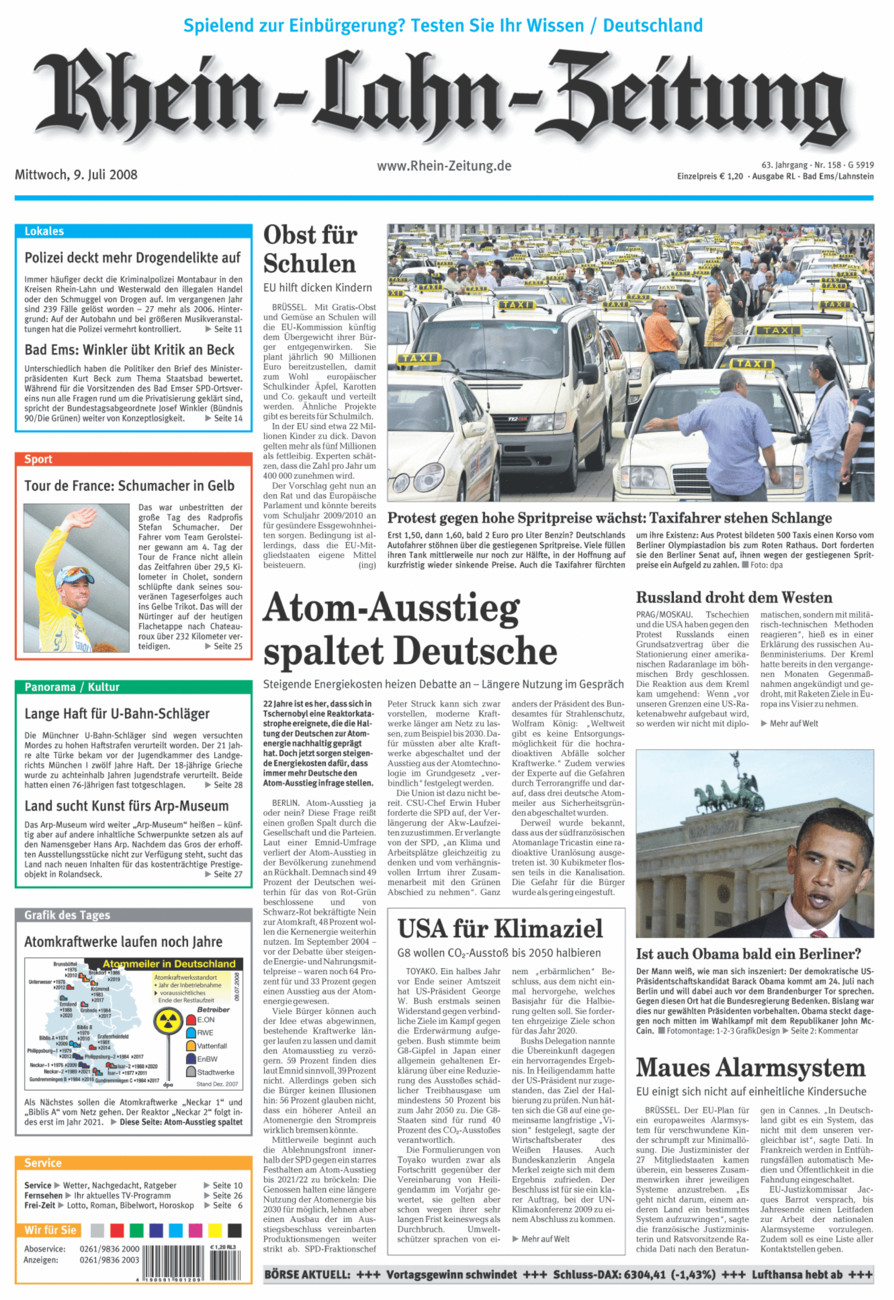 Rhein-Lahn-Zeitung vom Mittwoch, 09.07.2008