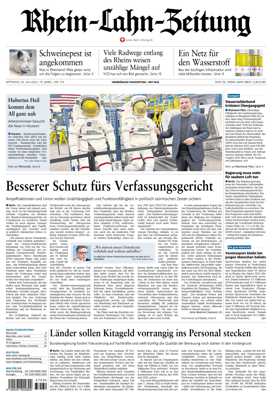 Rhein-Lahn-Zeitung vom Mittwoch, 24.07.2024