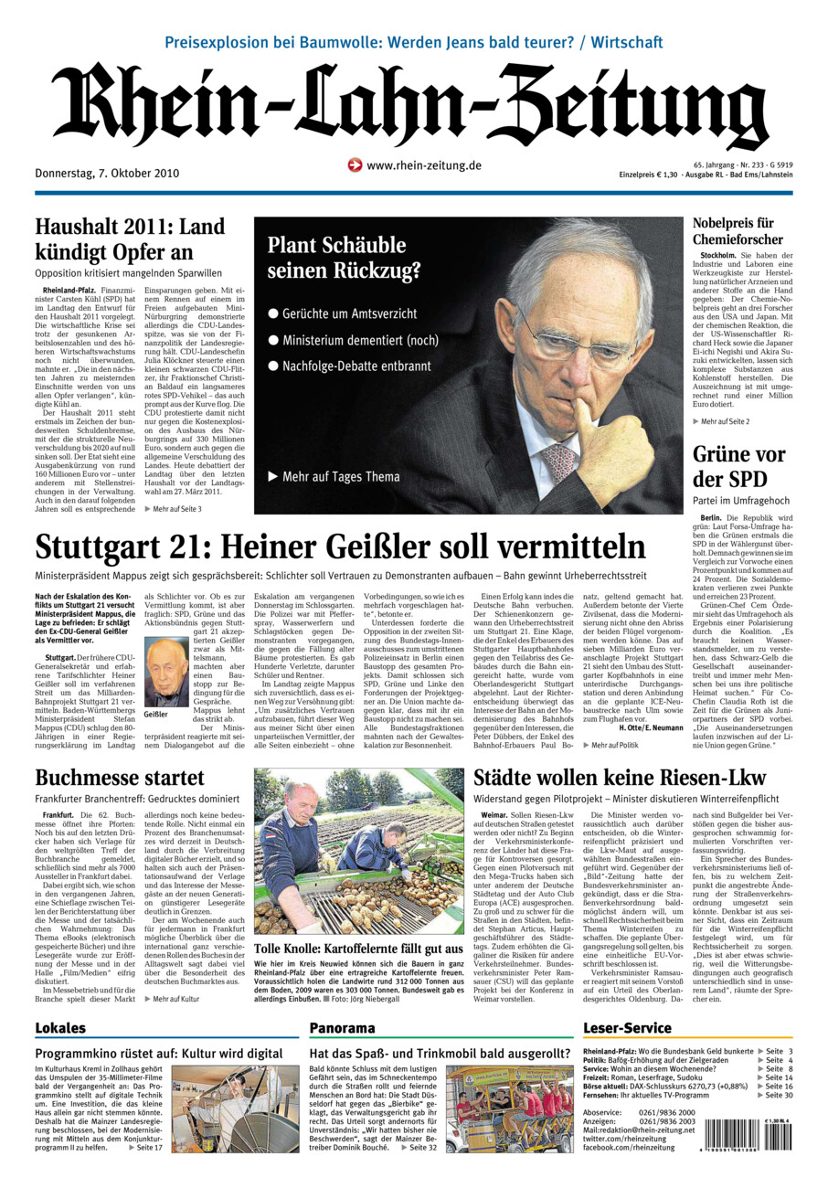 Rhein-Lahn-Zeitung vom Donnerstag, 07.10.2010