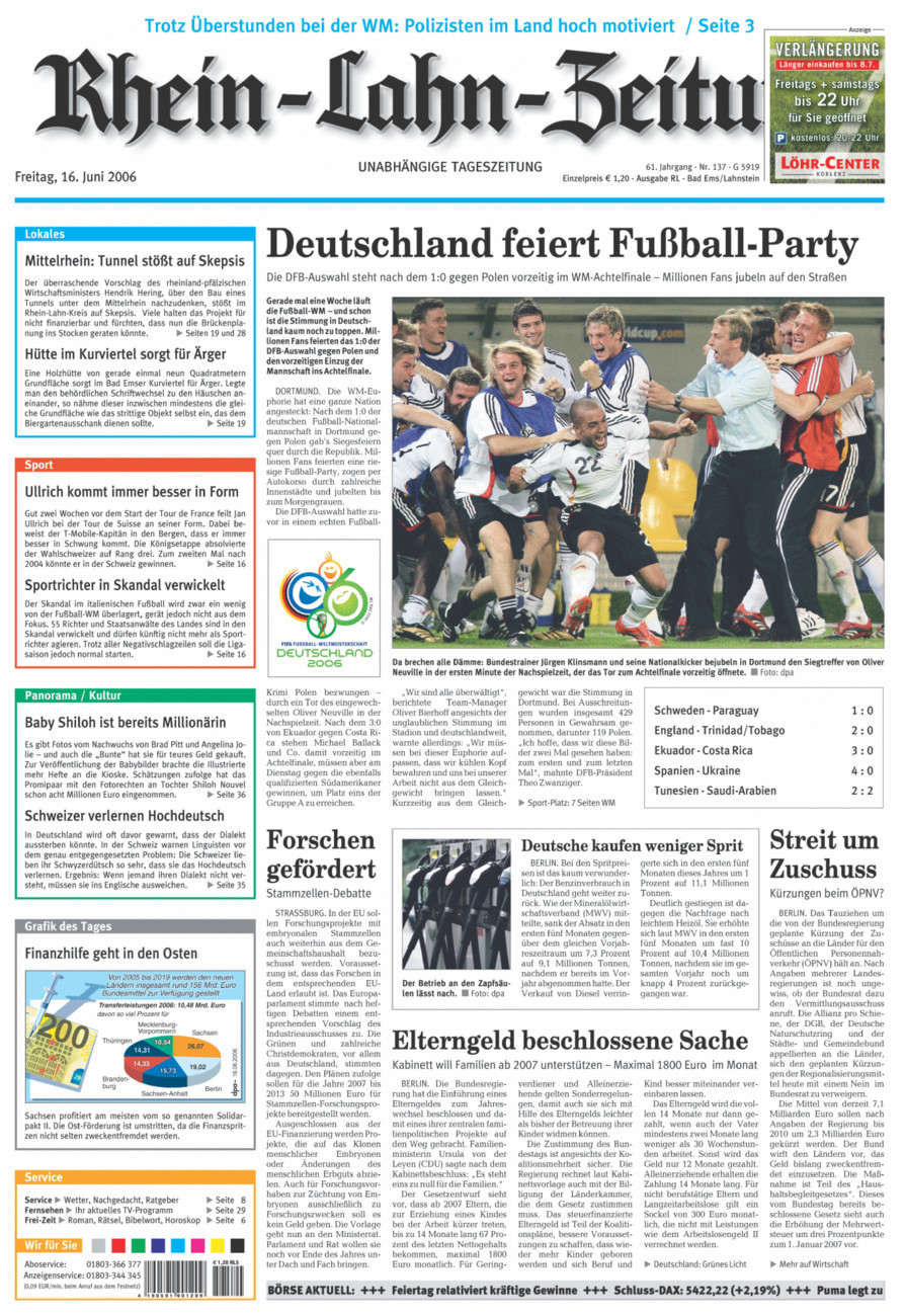 Rhein-Lahn-Zeitung vom Freitag, 16.06.2006