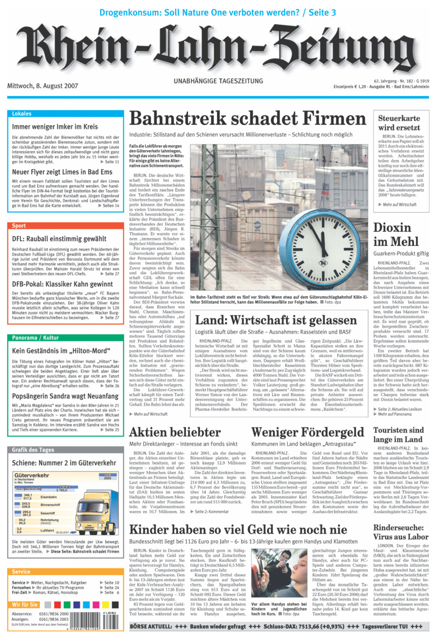 Rhein-Lahn-Zeitung vom Mittwoch, 08.08.2007