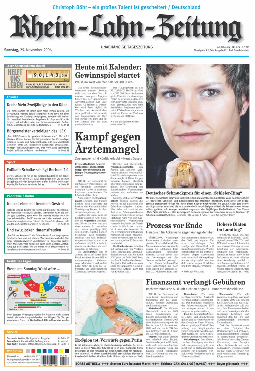Rhein-Lahn-Zeitung vom Samstag, 25.11.2006