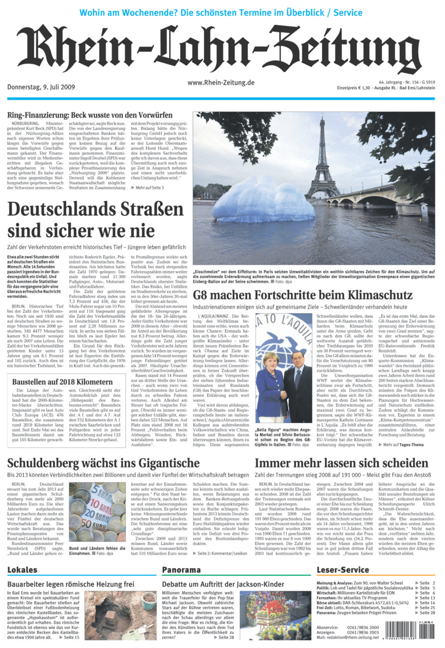 Rhein-Lahn-Zeitung vom Donnerstag, 09.07.2009