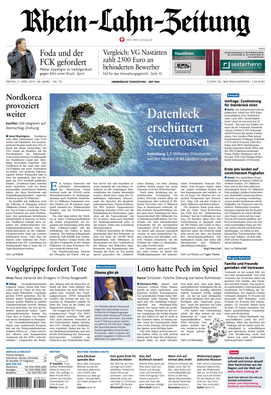Rhein-Lahn-Zeitung vom Freitag, 05.04.2013