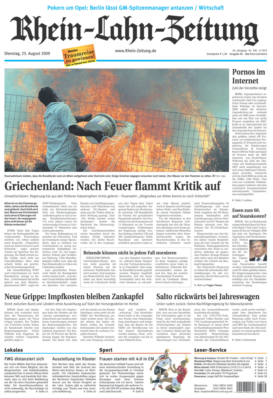 Rhein-Lahn-Zeitung vom Dienstag, 25.08.2009
