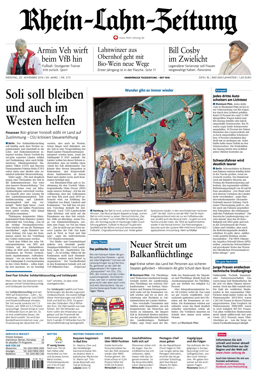 Rhein-Lahn-Zeitung vom Dienstag, 25.11.2014