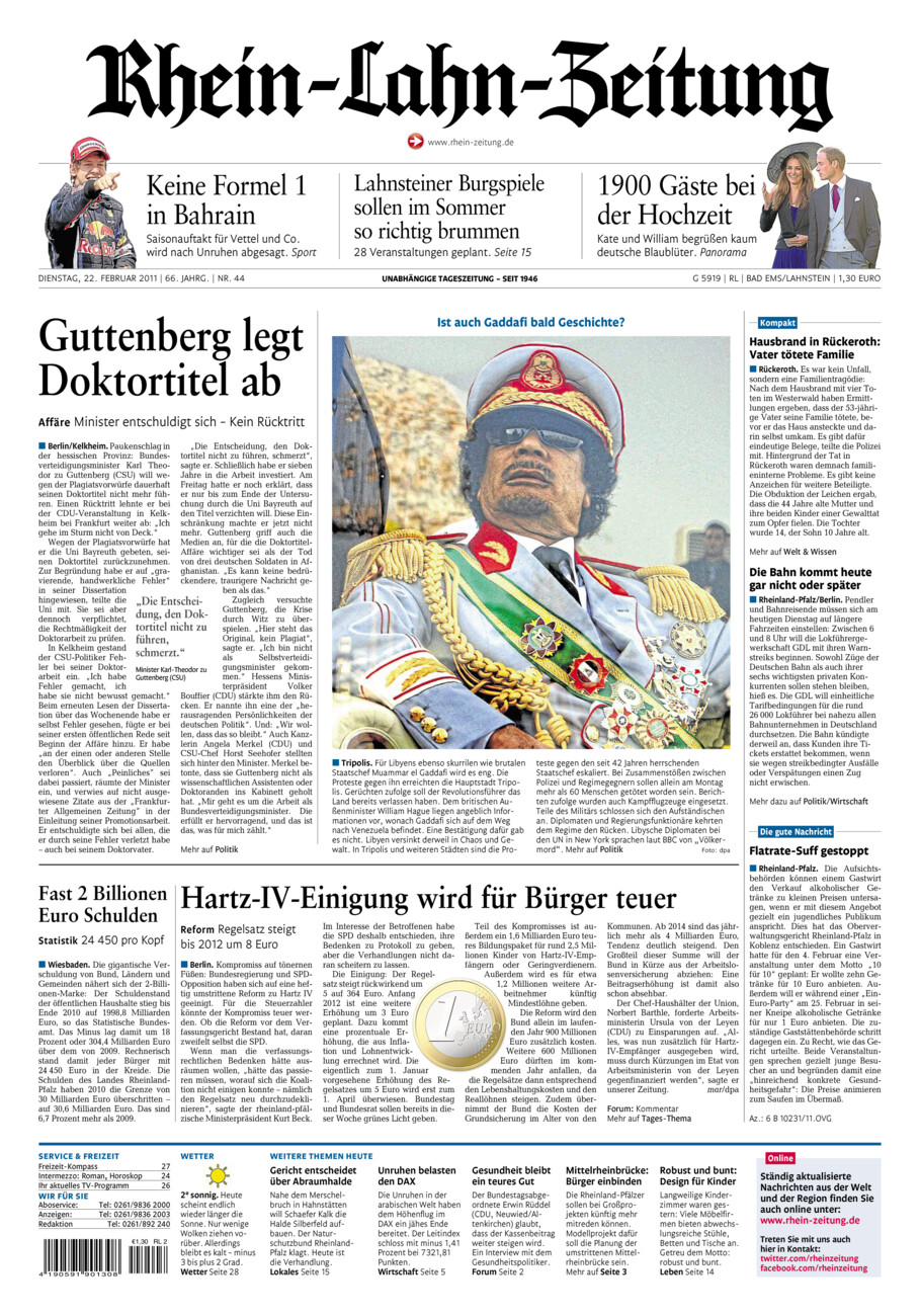 Rhein-Lahn-Zeitung vom Dienstag, 22.02.2011