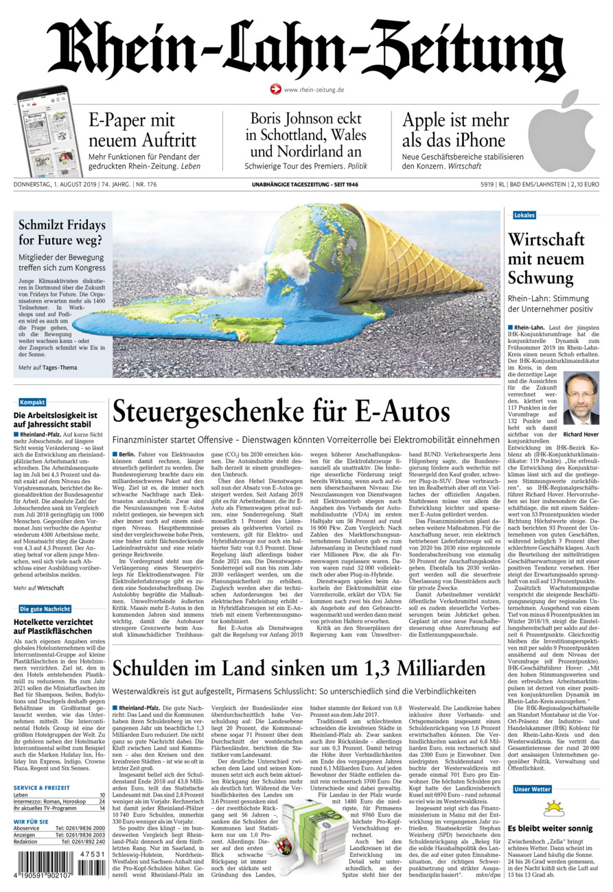Rhein-Lahn-Zeitung vom Donnerstag, 01.08.2019