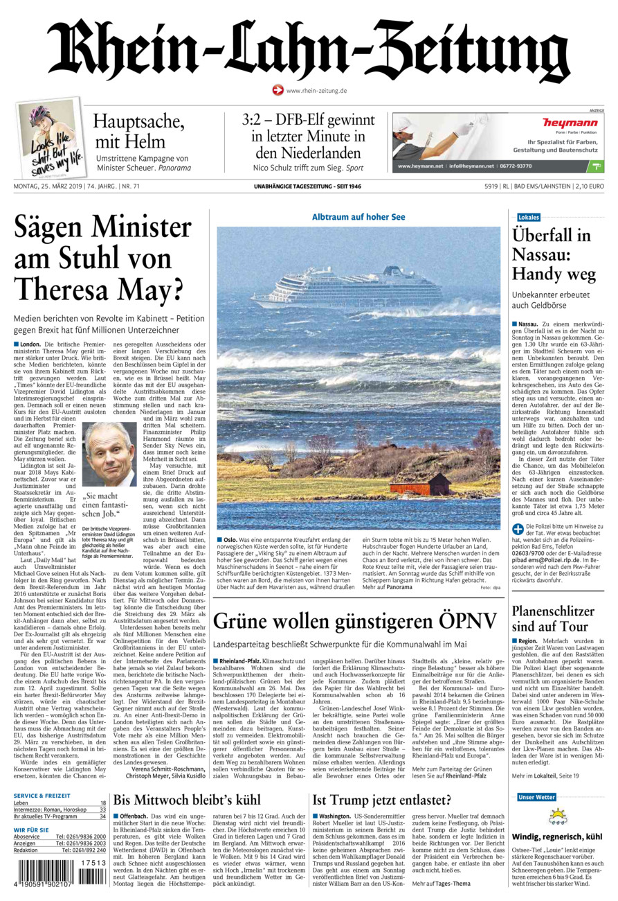 Rhein-Lahn-Zeitung vom Montag, 25.03.2019