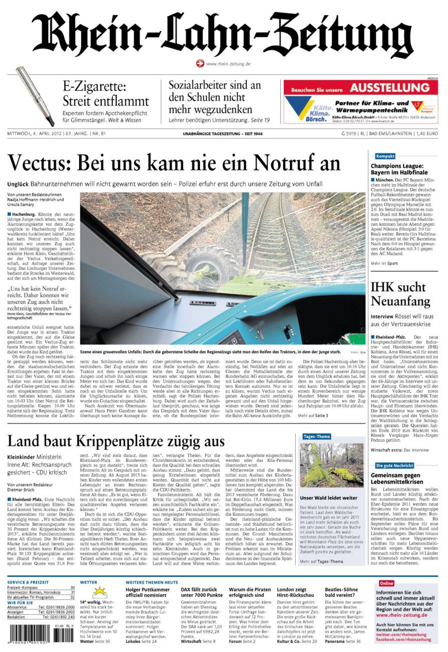 Rhein-Lahn-Zeitung vom Mittwoch, 04.04.2012