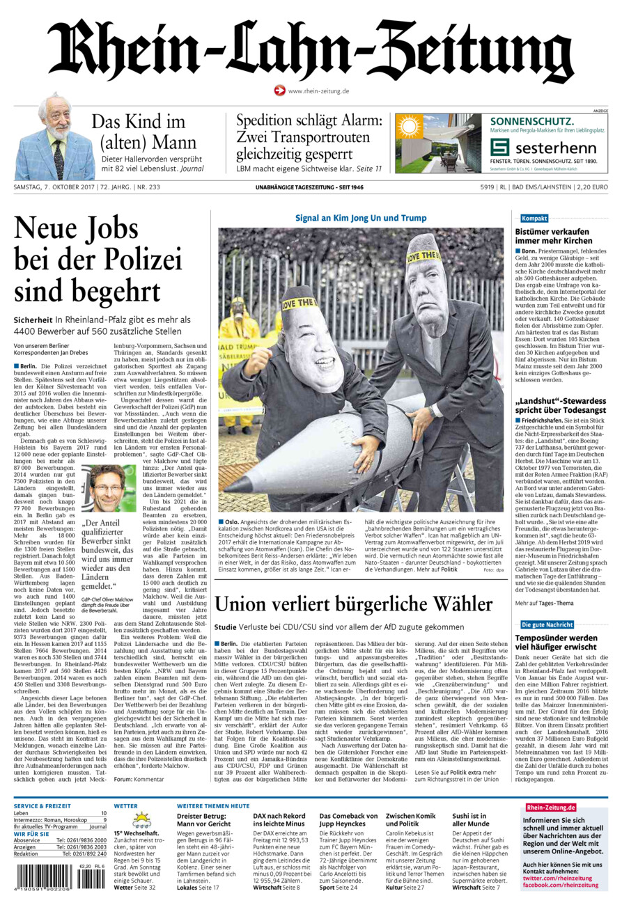 Rhein-Lahn-Zeitung vom Samstag, 07.10.2017