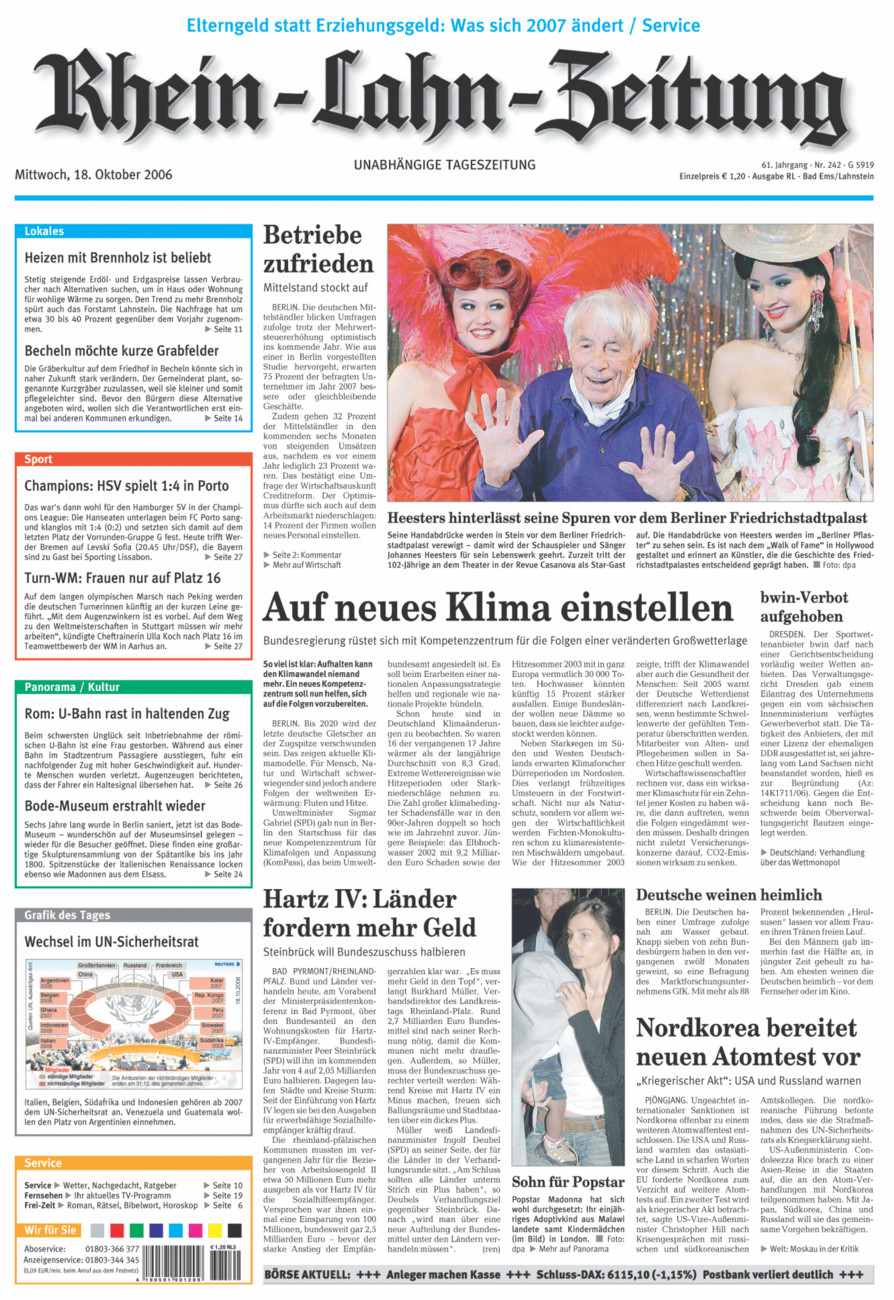 Rhein-Lahn-Zeitung vom Mittwoch, 18.10.2006