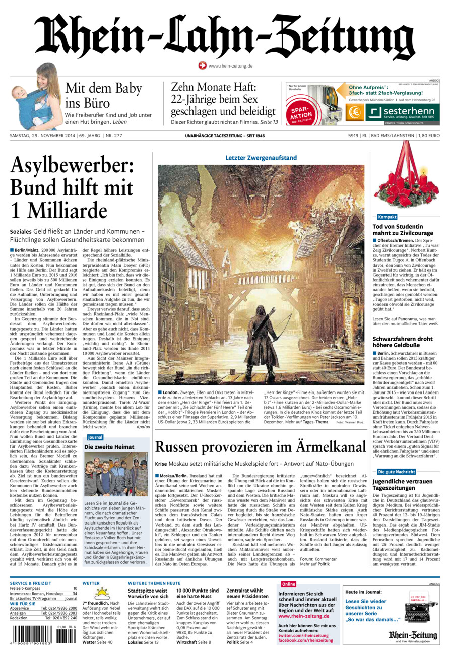 Rhein-Lahn-Zeitung vom Samstag, 29.11.2014