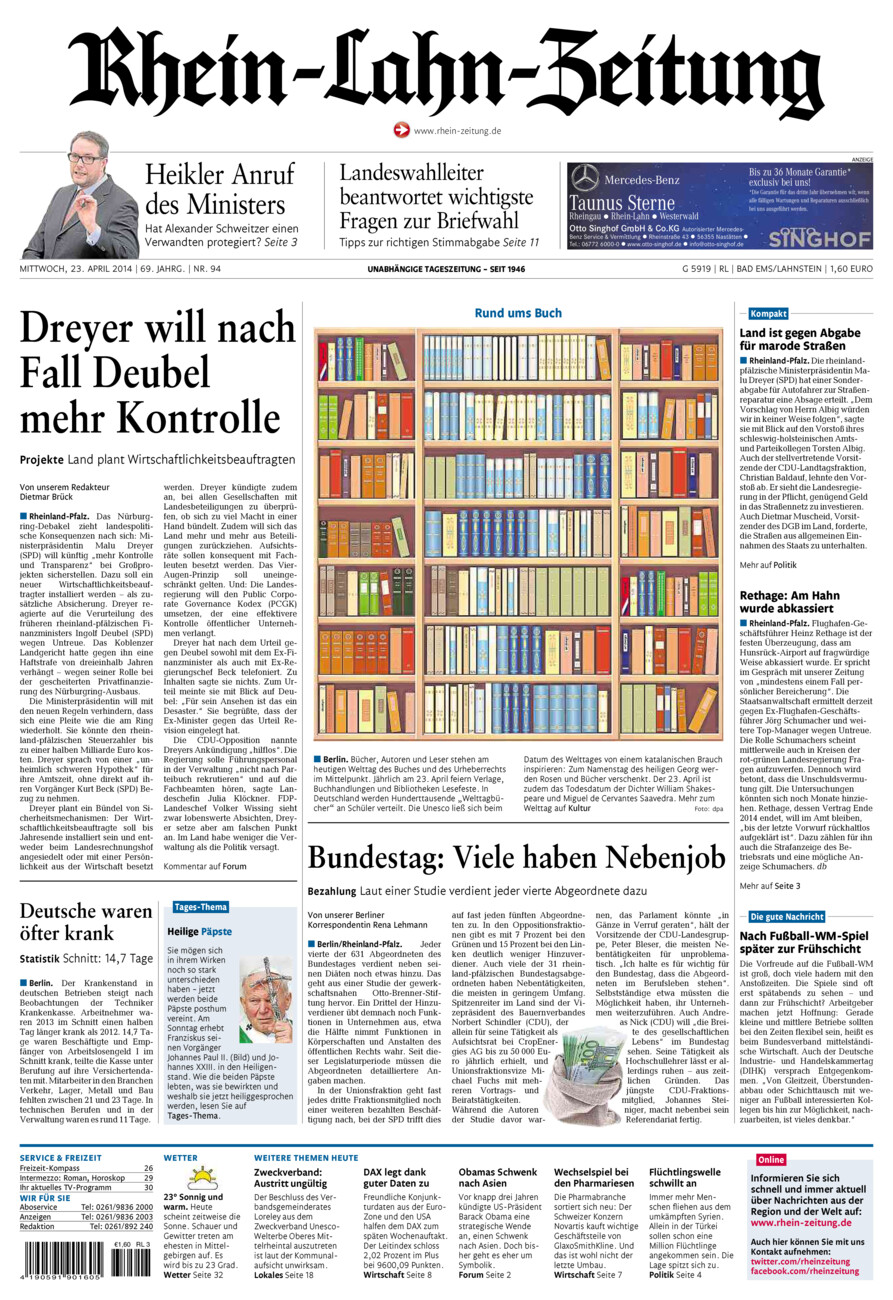 Rhein-Lahn-Zeitung vom Mittwoch, 23.04.2014